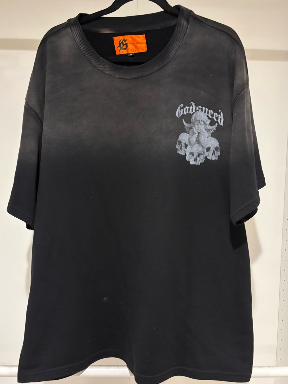 Godspeed FW23 Archives Angel Skull T-Shirt XL Black Streetwear Graphic Oversized
